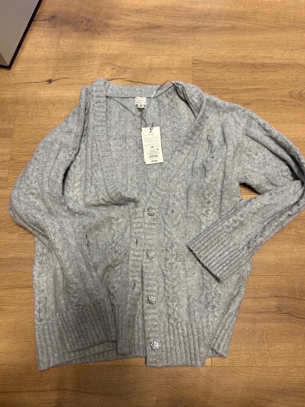 Target Gray Cable Knit V-Neck Cardigan with Decorative Buttons
